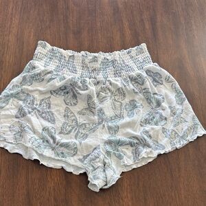 Z Supply High Waist Butterfly Print Shorts - White and Gray